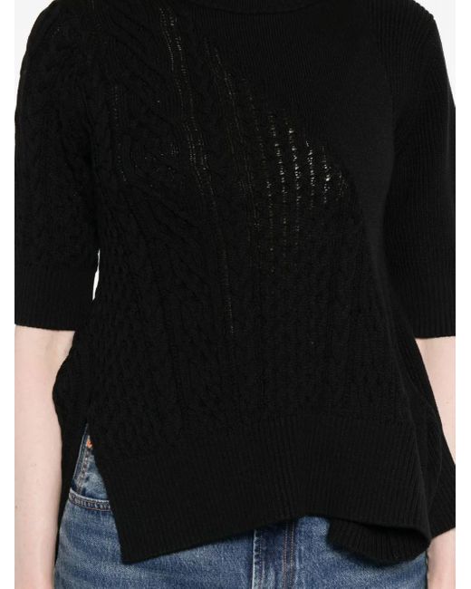 Sacai Black Cable-Knit Flared Top