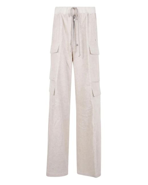 Rick Owens White Concordians Drawstring Cargo Trousers for men