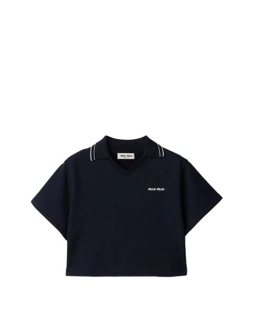 Miu Miu Blue Cropped Cotton Fleece Sweatshirt