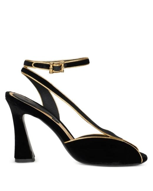 Etro Black Velvet High-Heeled Sandals With Metallic-Trim