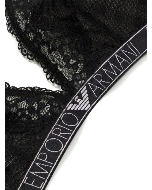 Soutien-gorge en dentelle à bande logo Emporio Armani en coloris Black