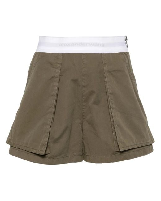 Alexander Wang Natural Logo-Waistband Cotton Cargo Shorts