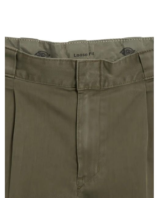Dickies Green Pleated Logo-Patch Shorts for men