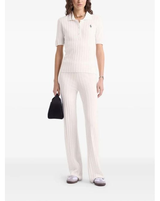 Sporty & Rich White Src Ribbed Logo Polo Top