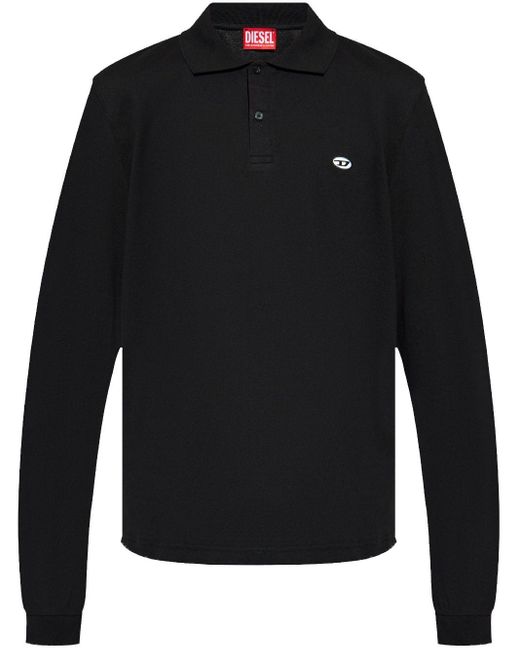 DIESEL Logo Applique Long Sleeved Polo Shirt in Black for Men Lyst UK