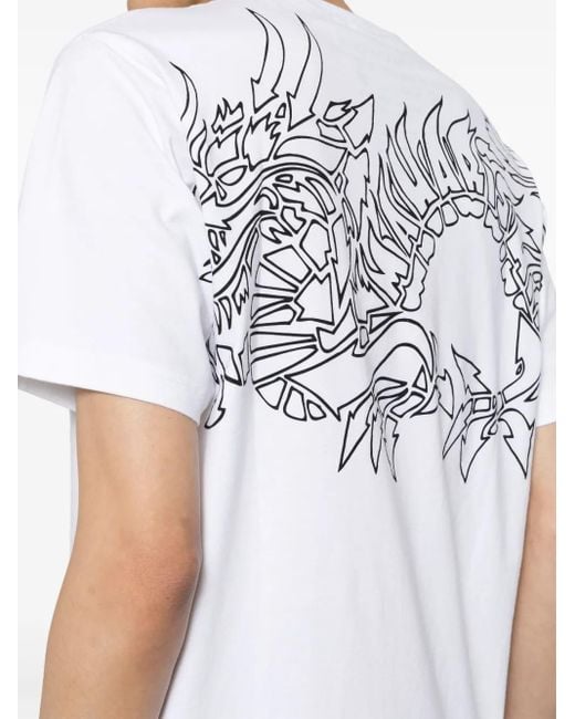 Maharishi White Distorted Dragon Cotton T-Shirt for men