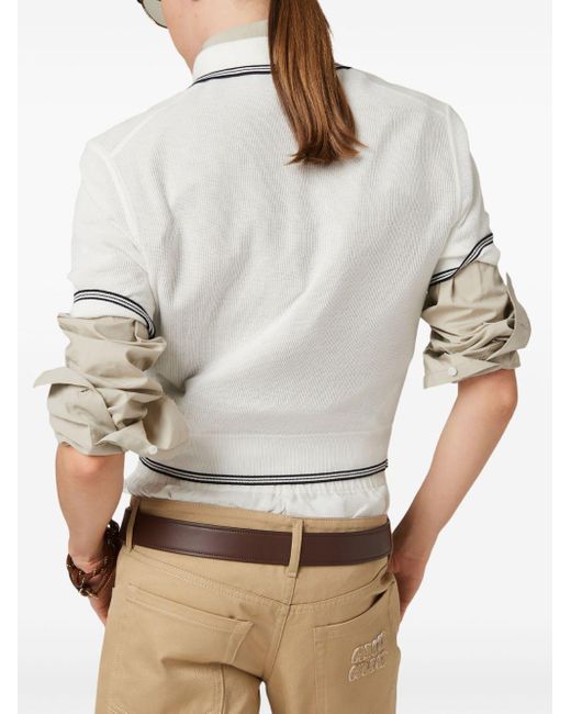 Miu Miu White Stripe-detail Knit Polo Shirt