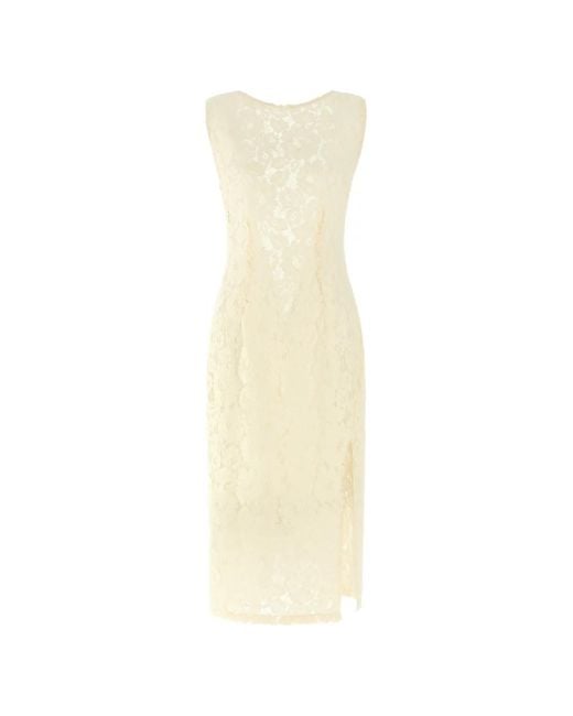 Pinko White Lace Split Midi Dress
