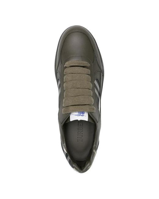 Burberry Gray Equestrian Check Woven Sneakers With Lace-Up Closure for men