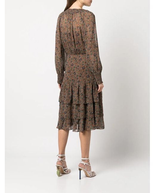 Veronica Beard Brown Tunis Floral-Print Midi Dress