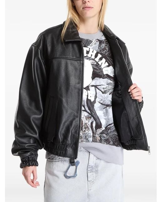 PATTA Black Logo-Patch Leather Bomber Jacket