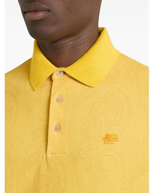 Etro Yellow Polo En Coton À Motif Arnica for men