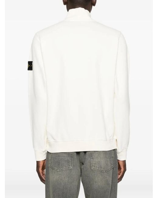 Stone Island White Half-Zip Logo-Patch Sweatshirt for men