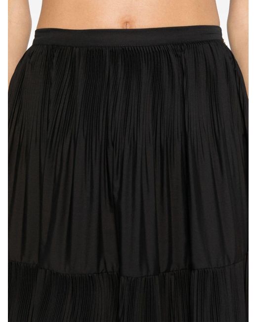 Patrizia Pepe Black Pleated Tiered Midi Skirt