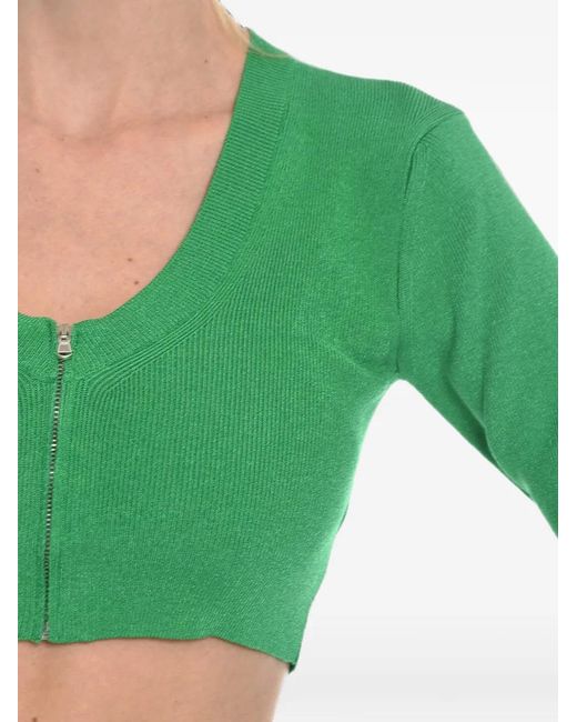 Herskind Green Zip-Up Cropped Cardigan