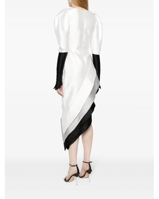 Saiid Kobeisy White Mikado Panelled Piqué Midi Dress