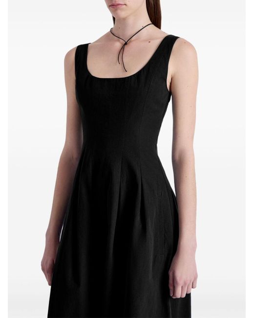 Proenza Schouler Black Pleated Cotton-linen Blend Dress