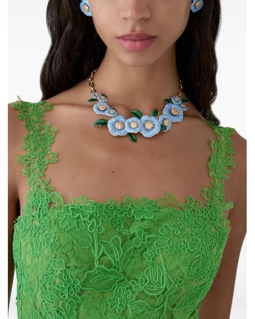 Carolina Herrera Green Hydrangea Lace Midi Dress