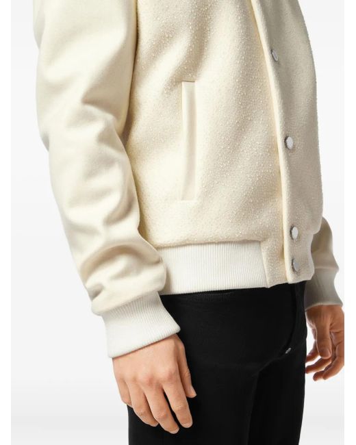 Philipp Plein Natural Wool Bomber With Transparent Strass for men