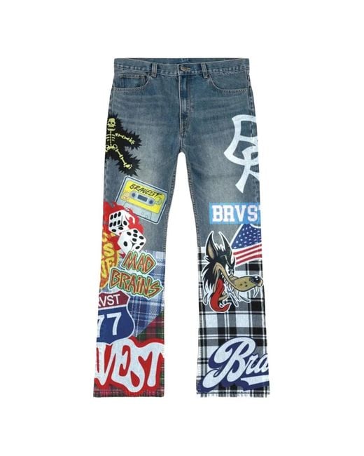 Bravest Studios Blue Patchwork Flared Jeans for men