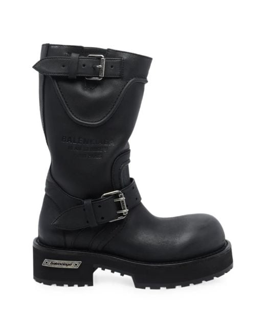 Balenciaga Black Venom Buckle-Strap Leather Boots