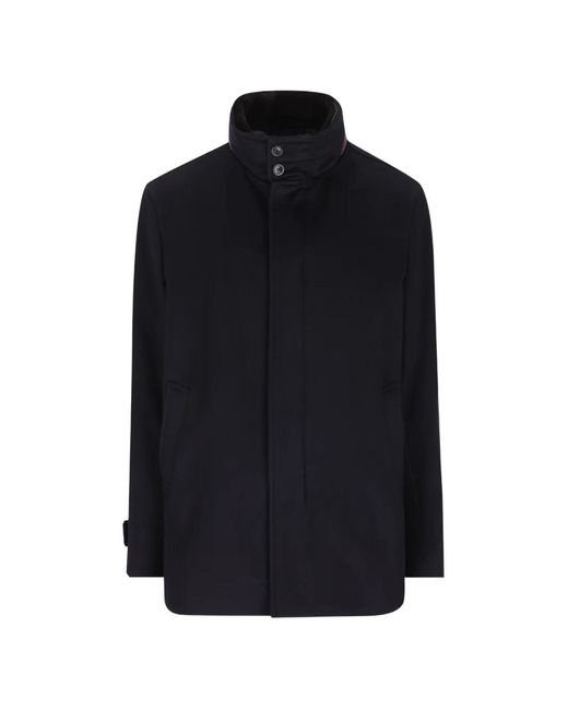 Herno Blue High-Neck Button-Up Jacket for men