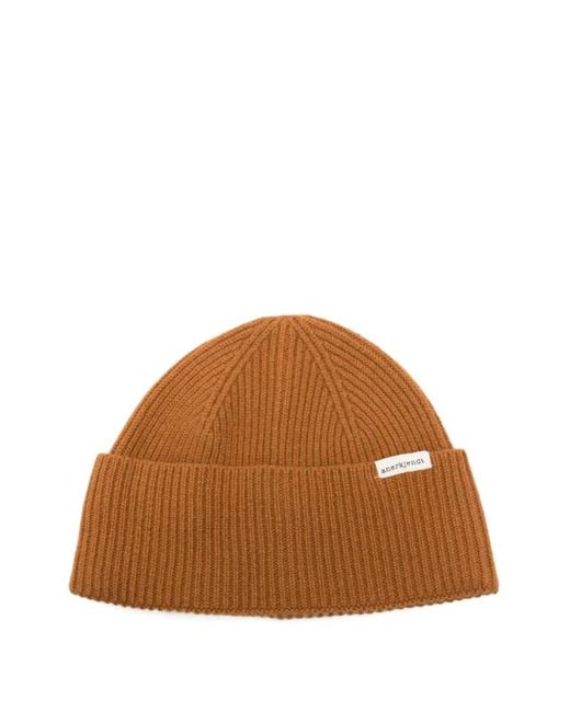 メンズ Anerkjendt Ribbed Cotton Beanie Brown