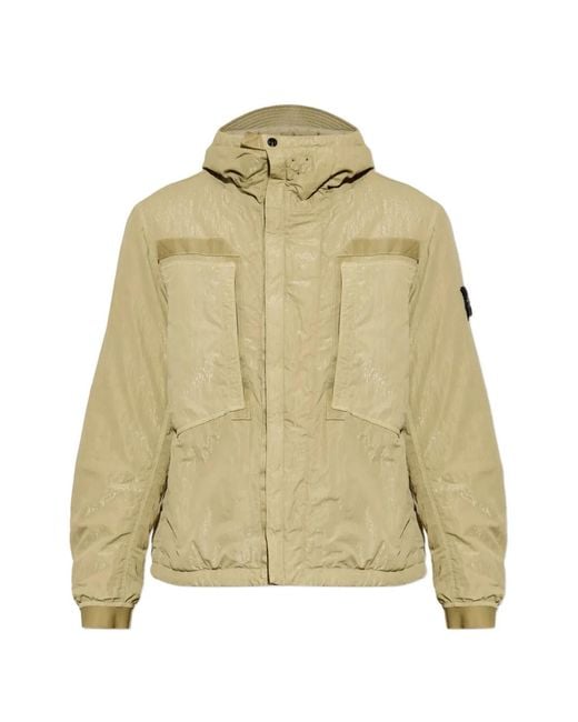 Stone Island Natural Hooded Jacket With Brand Logo Patch for men