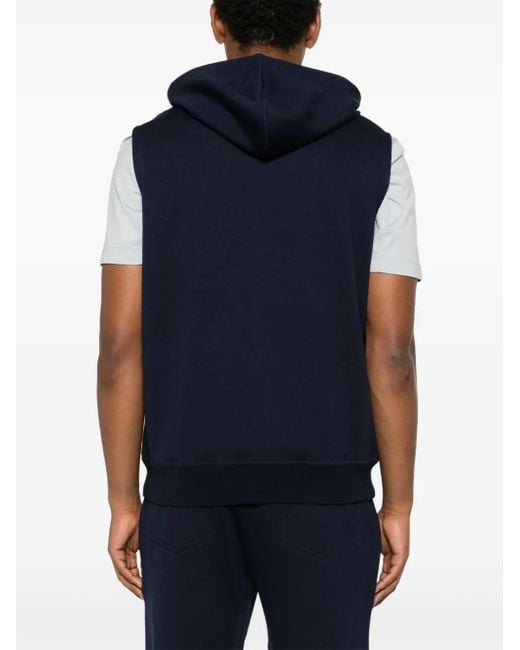 Brunello Cucinelli Blue Cotton Blend Sleeveless Hooodie for men