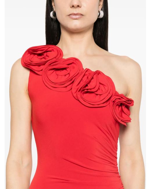 Nissa Red Floral-Appliqué Maxi Dress