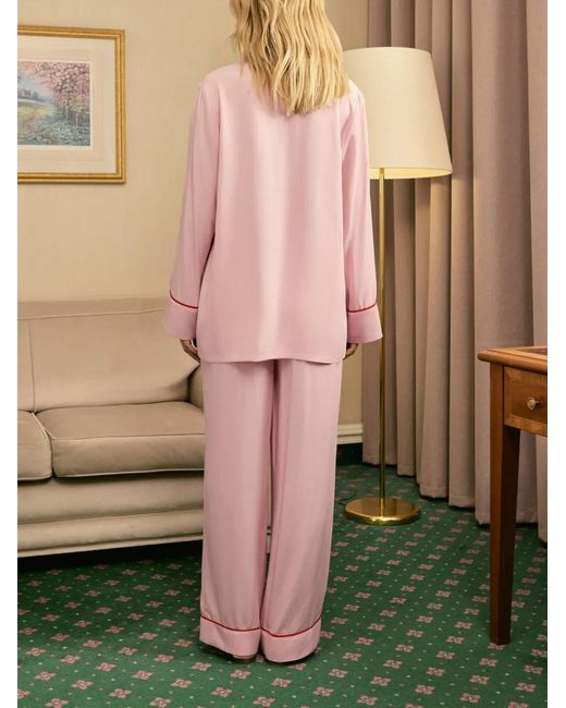 Sleeper Pink Contrast-Trim Pocket Pajama-Style Shirt