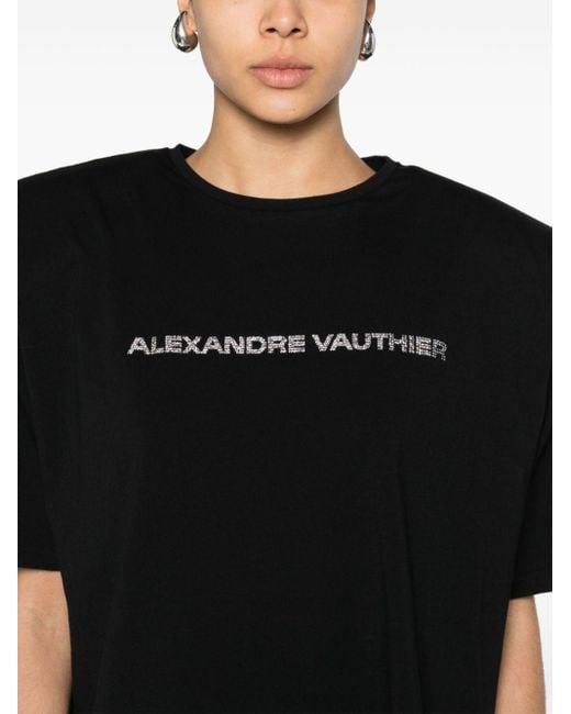 Alexandre Vauthier Black Rhinestones-logo Shoulder-pads T-shirt