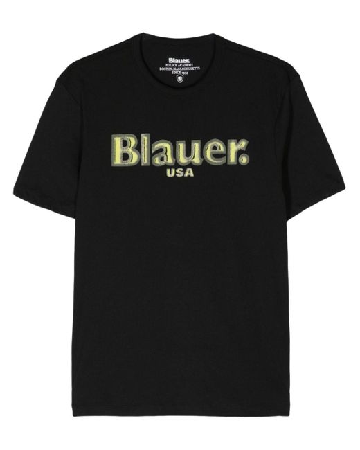 Blauer Black Logo-print Cotton T-shirt for men