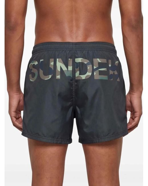 Sundek White Logo-Print Swim Shorts for men