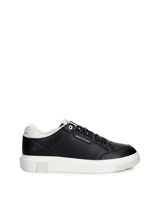 ARMANI EXCHANGE Black Logo-Patch Pebbled Sneakers for men