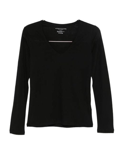 Majestic Filatures Long-sleeved V-neck Top Black