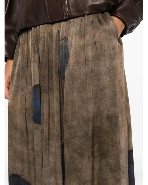 Uma Wang Brown Polka-Dot Pleated Midi Skirt