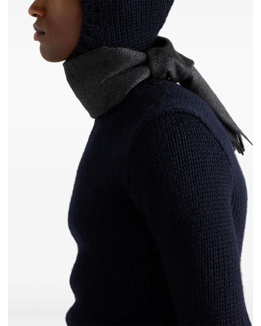 Prada Blue Hooded Wool Jumper for men