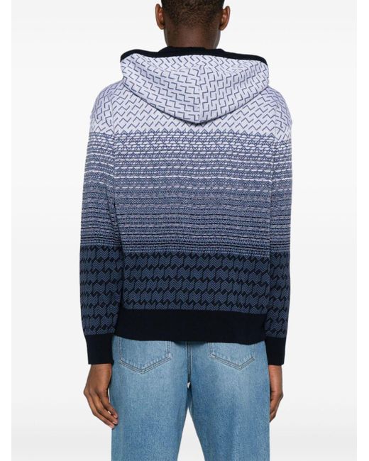 Missoni Blue Pattern Intarsia-knit Hoodie for men