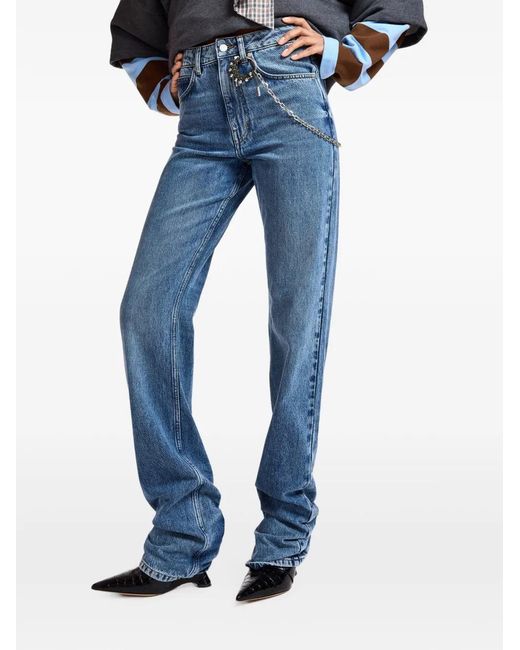 Essentiel Antwerp Blue Karlos Ruched-Hem Chain-Detail Jeans