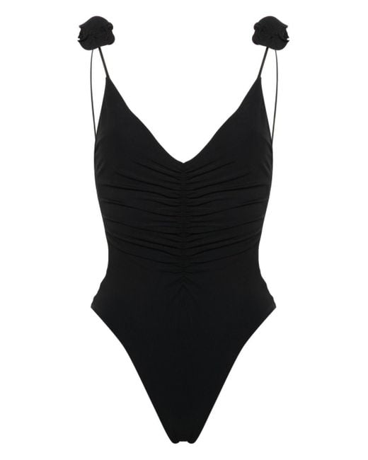 Magda Butrym Black Floral-appliqué Swimsuit