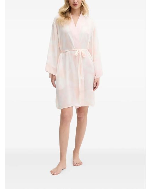 DKNY White Cloud-Print Belted Robe