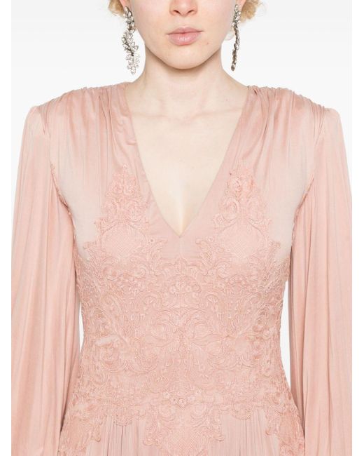 Elisabetta Franchi Maxi-jurk Met Kanten Detail in het Pink