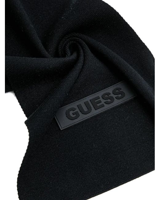 Guess Black Logo-Patch Knitted Scarf for men