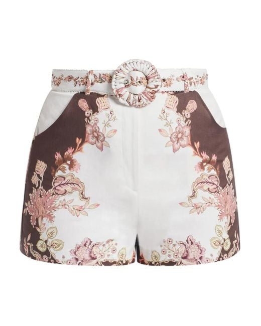 Hemant & Nandita White Geblümte Shorts mit Gürtel