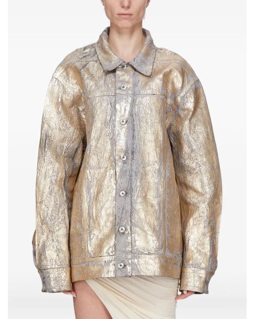 Rick Owens Natural Metallic Cracked-Effect Jacket