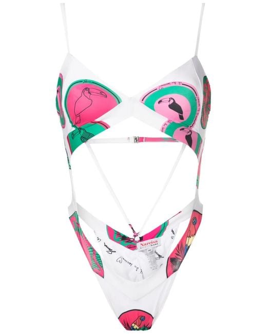 Amir Slama Pink Graphic-Print Cut-Out Swimsuit
