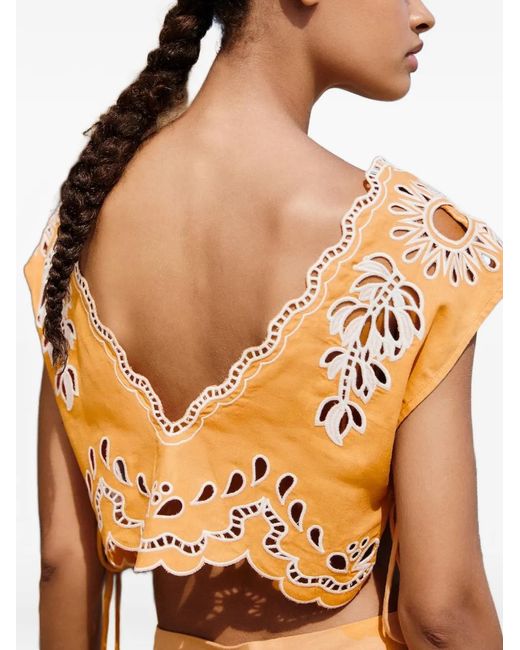 Farm Rio Orange Openwork Top