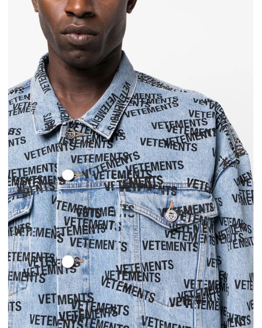 Vetements Blue Logo-Print Denim Jacket for men