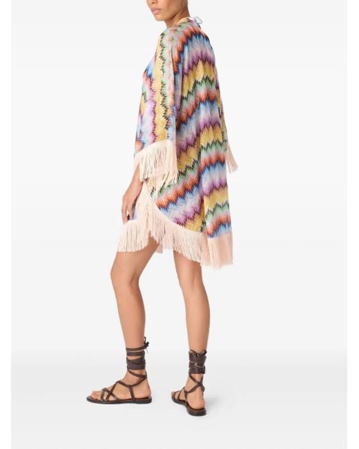 Missoni Gray Zigzag-Pattern Fringed Midi Dress